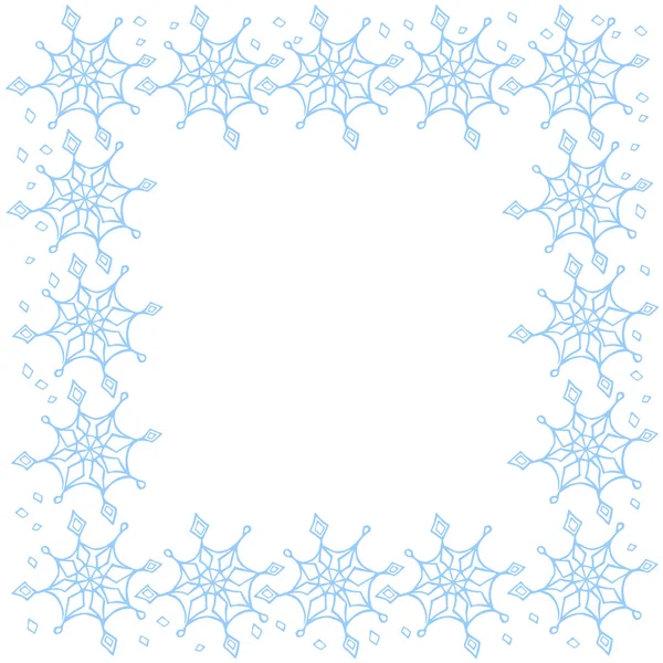 Winter Vector Frame Van Blauwe Sneeuwvlokken Handgetekende Rand Geïsoleerd Achtergrond — Stockvector