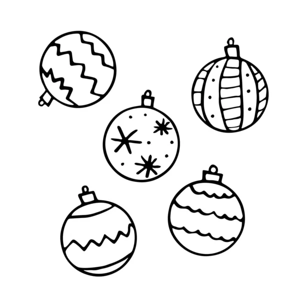 Set Von Vector Weihnachtskugeln Elemente Des Neujahrs Und Weihnachtsdesigns Doodle — Stockvektor