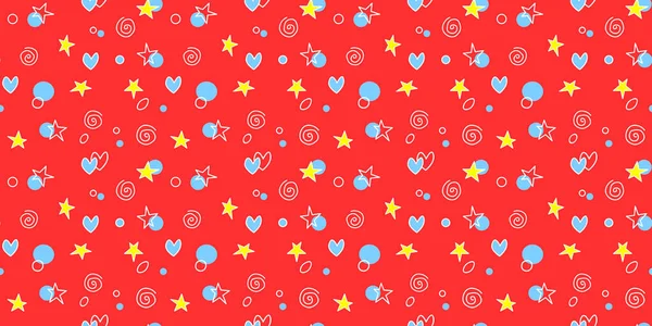 Patrón Sin Costuras Elementos Simples Estrellas Corazones Puntos Círculos Redondos — Archivo Imágenes Vectoriales
