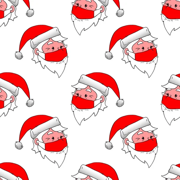 Vector Naadloos Patroon Met Hoofd Kerstman Gezichtsmasker Vakantie Achtergronden Texturen — Stockvector