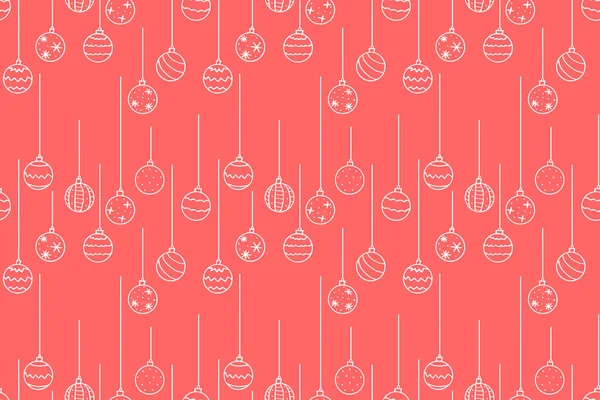 Vector Seamless Pattern Hanging Simple Outline Christmas Balls New Year — Stock Vector