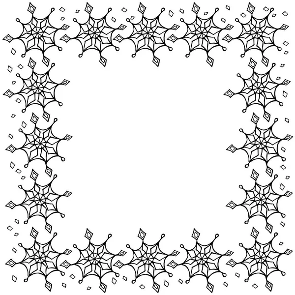 Winter Vector Frame Black Snowflakes Hand Drawn Border Isolated Background — Stock Vector