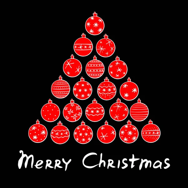 Kırmızı Noel ağacı toplarının vektör üçgeni ve üzerinde 