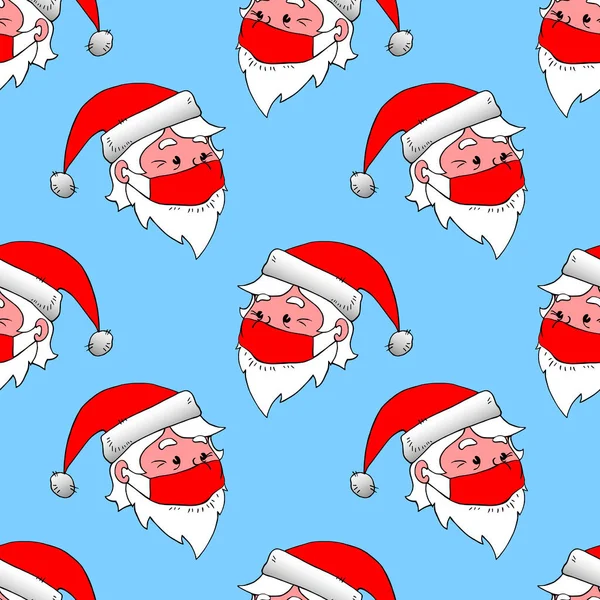 Vector Naadloos Patroon Met Hoofd Kerstman Gezichtsmasker Vakantie Achtergronden Texturen — Stockvector
