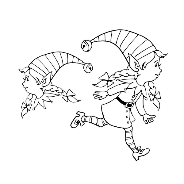 Мила Маленька Дівчинка Різдвяного Ельфа Векторна Рука Накреслює Символ Мультфільму — стоковий вектор