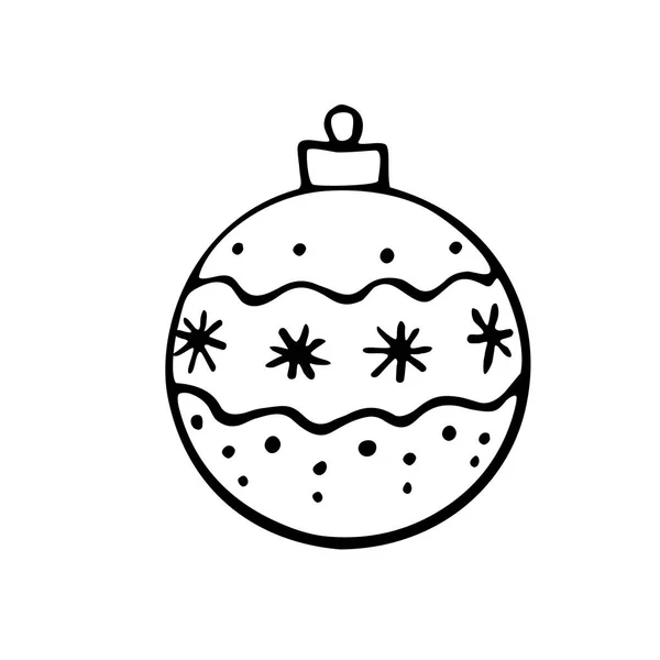 ベクトルクリスマスアウトラインツリーボール 新年の要素と独立したドアのスタイルでのクリスマスのデザイン グリーティングカード カレンダー プリント 子供のぬり絵のためのシンプルな手描きイラスト — ストックベクタ