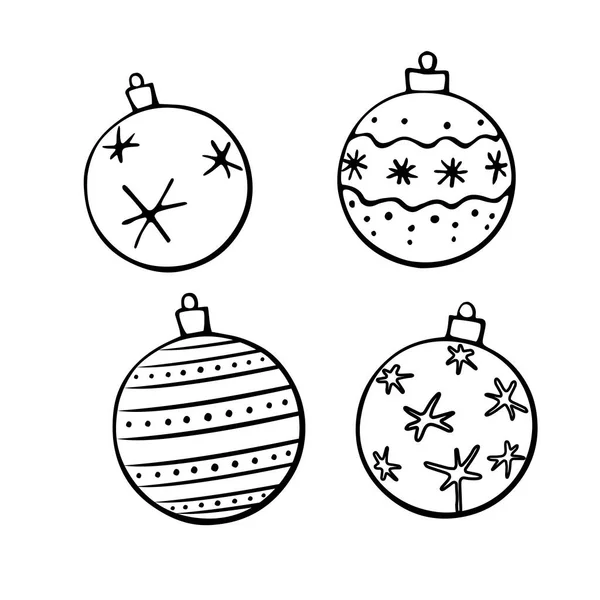 Set Vector Christmas Outline Tree Balls Elements New Year Xmas — Stock Vector