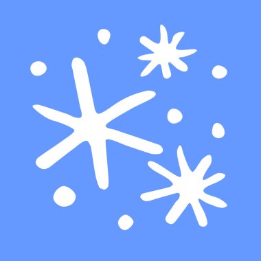 Mavi arka planda izole edilmiş beyaz kar taneleri. Çizgi, karalama, el çizimi. Xmas, Yeni Yıl, tasarım ve ikonların kış unsurları. Basit vektör illüstrasyonu.