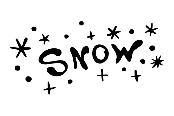 Sneeuwkrabbelillustratie Handgetekende Typografie Geïsoleerd Witte Achtergrond Winterseizoen Kerstfeest — Stockvector