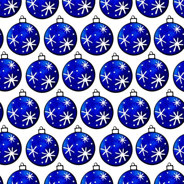 Naadloos Patroon Met Aquarel Kerstballen Met Hand Getekend Nieuwjaar Xmas — Stockfoto