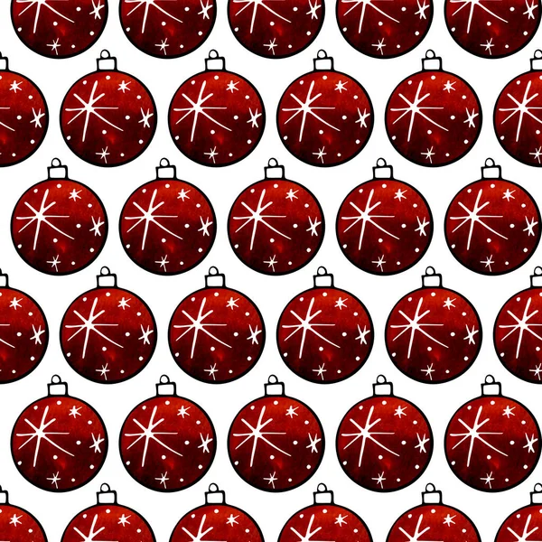 Naadloos Patroon Met Aquarel Kerstballen Met Hand Getekend Nieuwjaar Xmas — Stockfoto