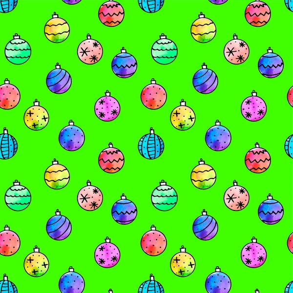 Naadloos Patroon Met Aquarel Kerstballen Nieuwjaar Kerst Achtergronden Texturen Voor — Stockfoto