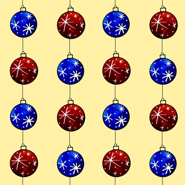 Patrón Sin Costuras Con Colgante Acuarela Bolas Árbol Navidad Dibujado —  Fotos de Stock