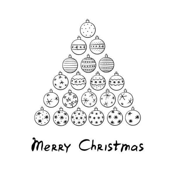 Vector Triángulo Bolas Árbol Navidad Con Letras Feliz Navidad Año — Vector de stock
