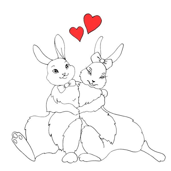 Carino Abbracciare Coniglietto Felice Conigli Lepri Simbolo Amore Romanticismo Illustrazione — Foto Stock