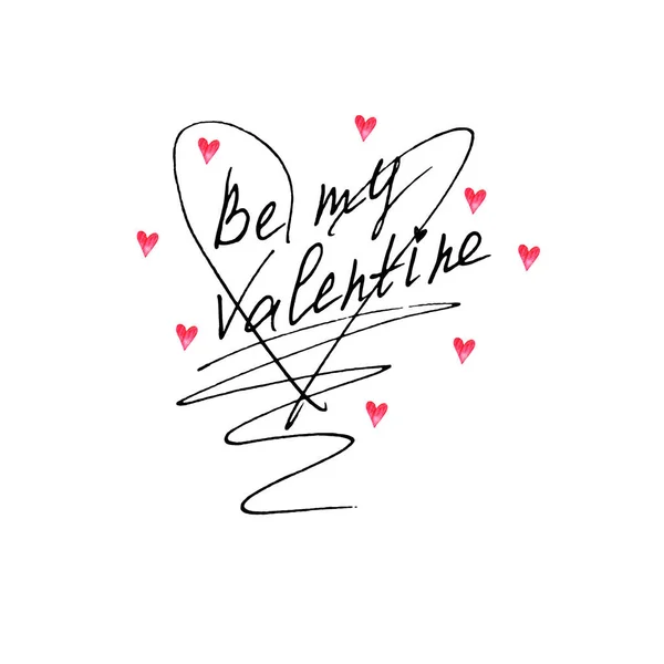 Meu Valentine Letras Mão Dia Dos Namorados Isolado Fundo Branco — Fotografia de Stock
