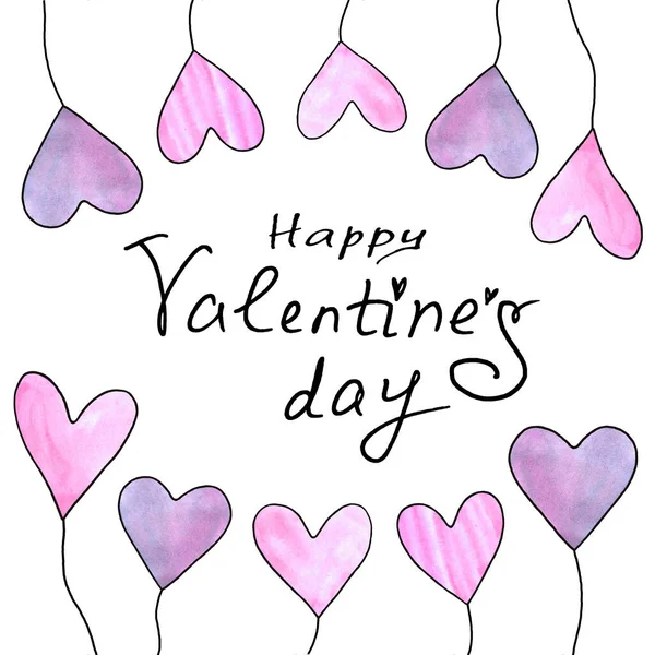 Happy Valentines Day Pink Watercolor Balloons Shape Heart Pattern Background — Stock Photo, Image