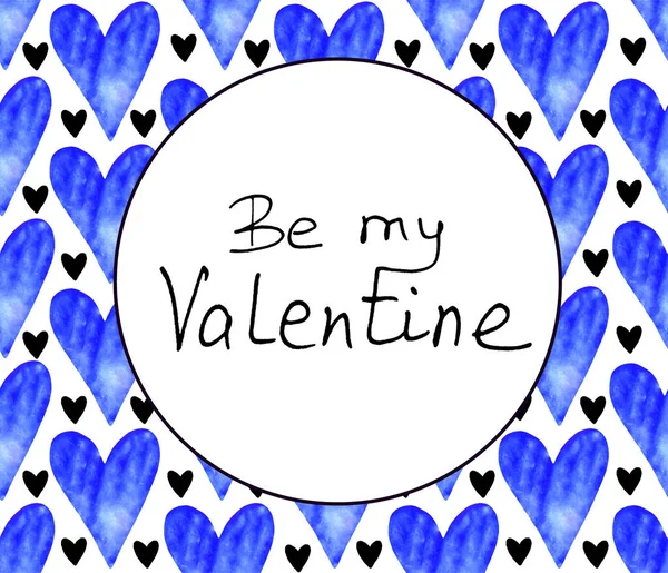 Vær Min Valentine Ramme Blå Akvarel Hjerter Baggrund Skabelon Til - Stock-foto
