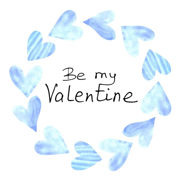 Meu Valentine Quadro Corações Aquarela Azul Modelo Fundo Para Dia — Fotografia de Stock