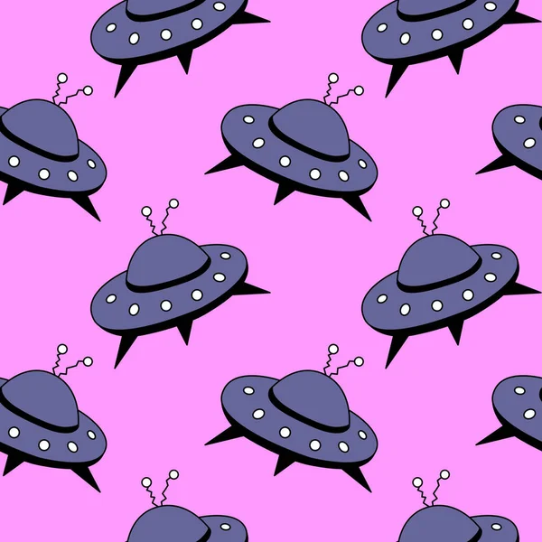Seamless pattern with Flying Saucers, UFO. Vector background and texture for fabric, wrapping, wallpaper, textile, apparel, cover.