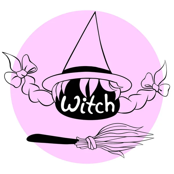 Küçük Cadı Vektör Ikonu Mutlu Cadılar Bayramı Siyah Siluetli Bir — Stok Vektör