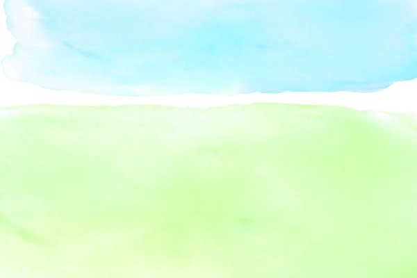 Slunečná Louka Krajina Zelenou Trávou Modrou Oblohou Abstraktní Letní Akvarel — Stock fotografie