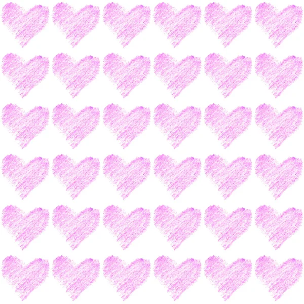 Seamless Pattern Color Pencil Hearts Romantic Love Hand Drawn Background — Stock Photo, Image