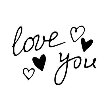 Sevgiyle. Vektör el siyah harfler izole edildi. İfade, tasarım unsuru, tebrik kartları için altyazı, Sevgililer Günü, düğün, ifade ve duygularını beyan etme.
