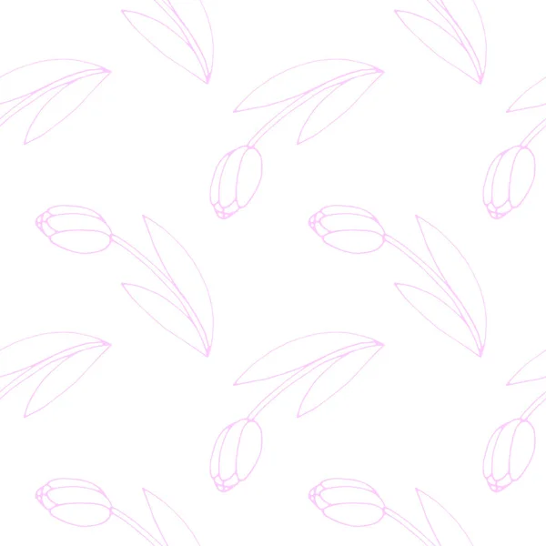 Patrón Sin Costura Vectorial Con Flores Tulipán Contorno Textura Resorte — Vector de stock