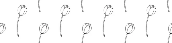 Padrão Sem Costura Vetorial Com Flores Tulipa Contorno Mão Desenhado — Vetor de Stock