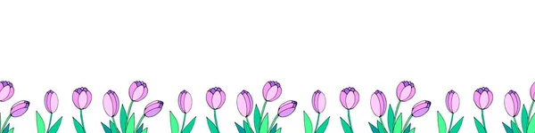 Fila Flores Tulipán Rosa Vector Dibujado Mano Fondo Primavera Aislado — Vector de stock