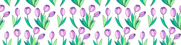 Pembe Lale Çiçekleriyle Kusursuz Bir Desen Çizimi Yay Dokusu Arka — Stok Vektör
