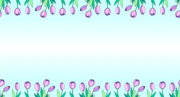 Fleurs Printanières Cadre Tulipes Roses Doodle Vectoriel Dessiné Main Isolé — Image vectorielle