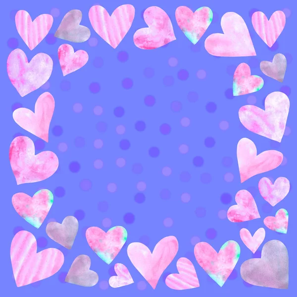 Bakgrund Texturer Ramar Sömlösa Mönster Akvarell Hjärtan Handritad Kärlek Romantik — Stockfoto