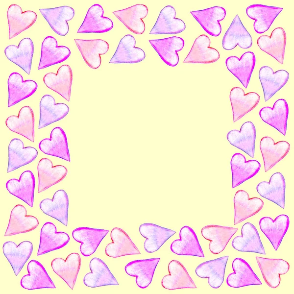 Tła Ramy Akwarelowych Serc Ręcznie Rysowane Romans Miłość Romantyczna Urodziny — Zdjęcie stockowe