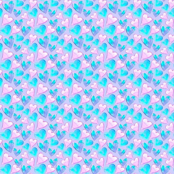 Seamless Pattern Watercolor Pink Blue Hearts Romantic Love Hand Drawn — Stock Photo, Image