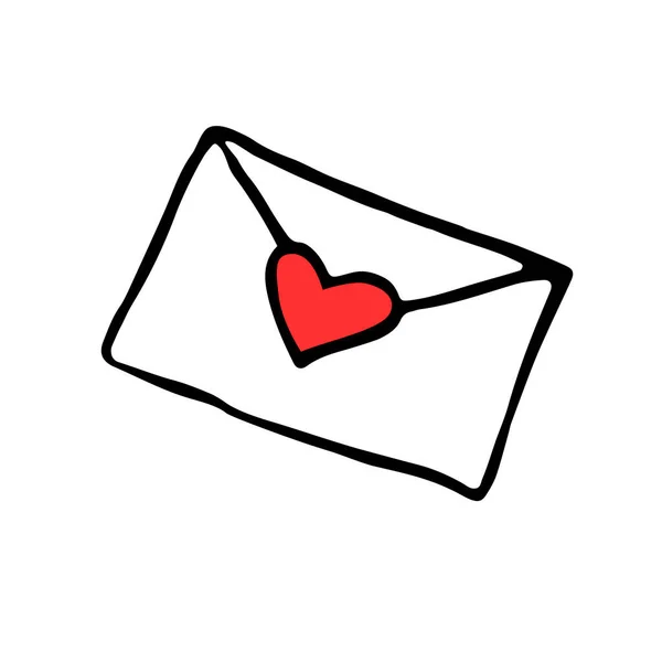 Simple outline drawing of a love letter. Hand drawn. Design element for