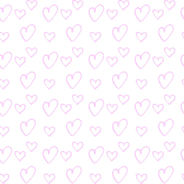 ピンク色の小さなハートのシームレス抽象的なパターン 手描きのドアの背景 織物の質感 包装紙 バレンタインデー — ストックベクタ