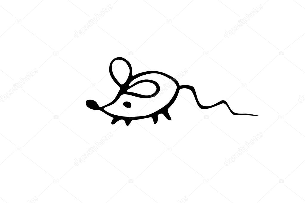 Cute naive simple mouse doodle clipart. Hand drawn pest animal rodent. Vector wildlife pet rat illustration.