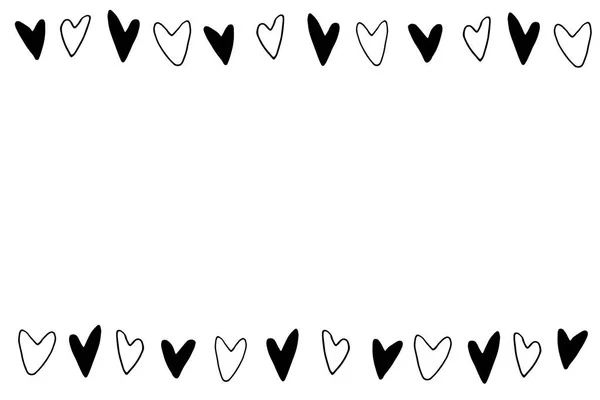 Backgrounds Frames Small Outline Black Hearts Hand Drawn Love Romance — Stock Vector