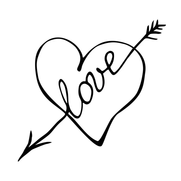 矢印でハート 手描きベクトルイラスト クリッパート サイン デザインの要素 グリーティングカードのキャプション バレンタインデー 結婚式 愛の表現と宣言 — ストックベクタ