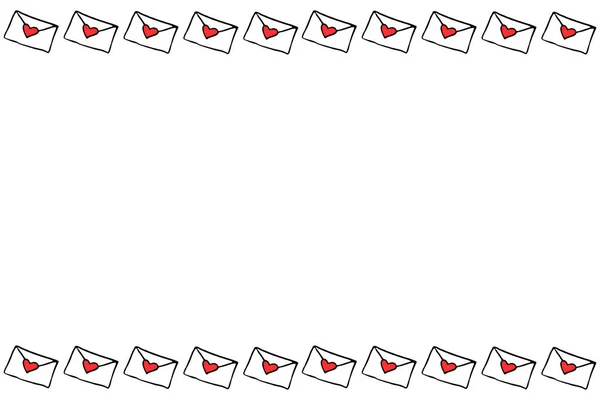 Kader Achtergrond Met Liefdesbrieven Doodle Enveloppen Met Rode Harten Horizontale — Stockvector