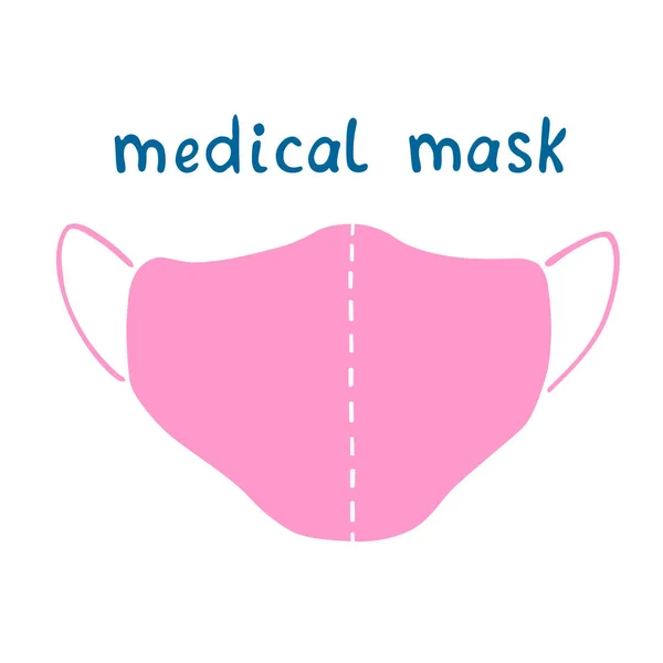 Masque Médical Pour Visage Illustration Simple Lettrage Dans Style Plat — Image vectorielle