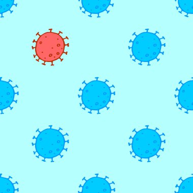 Moleküllerin kusursuz deseni, virüs hücreleri, bakteriler. Salgın, salgın covid-19. Karantina teması, koronavirüsün yayılması, aşı. Çizim biçimi izole edilmiş vektör el arkaplanı.