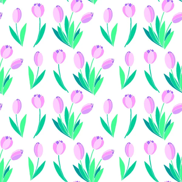 Patrón Sin Costura Vectorial Con Flores Tulipán Rosadas Textura Primavera — Vector de stock