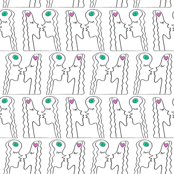 Padrão Sem Emenda Com Beijar Pessoas Line Art Doodle Delinear —  Vetores de Stock