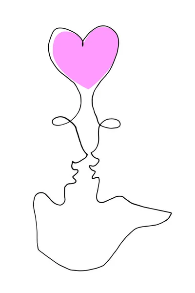 Soyut Öpücük Aşkım Birbirimize Bağlıyız Çizgi Karalama Vektör Reklam Posteri — Stok Vektör