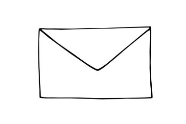 Doodle vektör kapalı harf zarfı. Simge veya logo, ince siyah çizgili el çizimi,