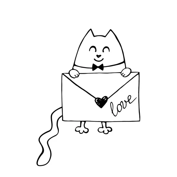 Διάνυσμα Χαριτωμένο Περίγραμμα Γάτα Ερωτικό Γράμμα Ζωγραφισμένο Στο Χέρι Απλό — Διανυσματικό Αρχείο