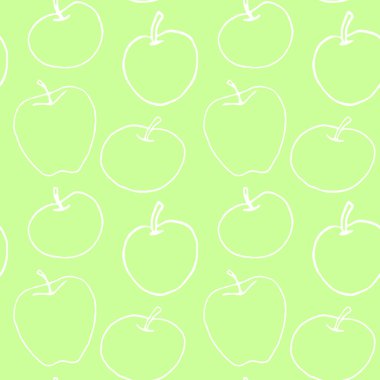 Elmasız vektör renk deseni. Taslak karalama. Tekrarlanan baskı. Okula dönmek için mükemmel, elma toplama, yiyecek paketleme, mutfak tekstili..